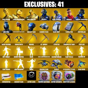 (PC/PSN/XBOX) 258 SKINS ๐ Gold Midas ๐ Gold Meowscles ๐ Gold Brutus ๐ Trilogy ๐ Blue Striker ๐ Prodigy ๐ Carbon Commando ๐ Sultura ๐ Ragnarok ๐ 150 V-Buck PARENTAL CONTROL โ Fortnite account listing