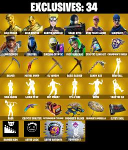 (PC/PSN/XBOX) 291 SKINS ๐ซ Gold Midas โก๏ธ Gold Brutus ๐ Naruto Uzumaki โก๏ธ Snake Eyes ๐ Lina Scorch โก๏ธ Sultura | 200 V-Buck | PARENTAL CONTROLS โ Fortnite account listing