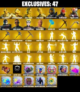 (PC/PSN/XBOX) 356 SKINS ๐ซ Gold Brutus โก๏ธ Gold Meowscles ๐ Gold TNTina โก๏ธ Gold Midas ๐ Master Chief (Matte Black) โก๏ธ Game Knight | 0 V-Buck | PARENTAL CONTROLS โ Fortnite account listing