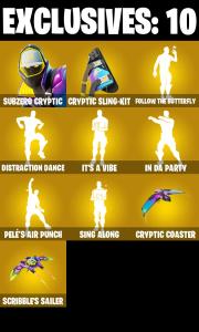 (PC/PSN/XBOX) 170 SKINS ๐ซ Renegade Raider โก๏ธ Subzero Cryptic ๐ Snap โก๏ธ Raven ๐ Twyn โก๏ธ Kado Thorne ๐ Alli โก๏ธ Ronin ๐ Malik โก๏ธ Kymera | 300 V-Buck | PARENTAL CONTROLS โ Fortnite account listing
