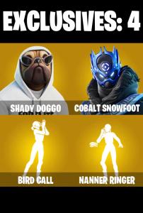 (PC/PSN/XBOX) 192 SKINS ๐ซ Shady Doggo โก๏ธ Cobalt Snowfoot ๐ Optimus Prime โก๏ธ Zeus ๐ Kado Thorne โก๏ธ Deadfire ๐ Joltara โก๏ธ Era | 100 V-Buck | PARENTAL CONTROLS โ Fortnite account listing