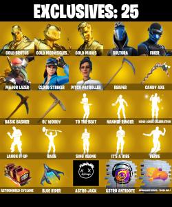 (PC/PSN/XBOX) 195 SKINS 💫 Gold Brutus ⚡️ Gold Meowscles 💍 Gold Midas ⚡️ Sultura 💍 Fixer ⚡️ Major Lazer 💍 Cloud Striker | 350 V-Buck | PARENTAL CONTROLS — Fortnite account listing