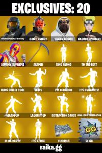 (PC/PSN) 750 VB) 428 SKINS ๐ฅ Master Chief (Matte Black) ๐ฅ Game Knight ๐ฅ Shady Doggo ๐ฅ Naruto Uzumaki ๐ฅ Dummy Supreme ๐ฅ Ronin ๐ฅ Predato | PARENTAL CONTROLS โ Fortnite account listing