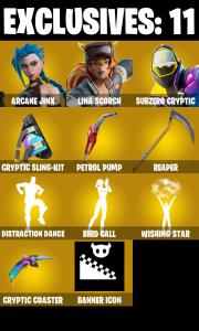 (PC/PSN/XBOX) 176 SKINS 💫 Renegade Raider ⚡️ Master Chief 💍 Arcane Jinx ⚡️ Lina Scorch 💍 Subzero Cryptic ⚡️ Frostbite 💍 Son Goku | 150 V-Buck | PARENTAL CONTROLS — Fortnite account listing