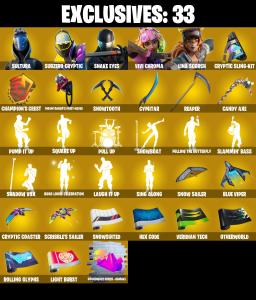 (PC/PSN/XBOX) 250 SKINS ๐ซ Sultura โก๏ธ Subzero Cryptic ๐ Snake Eyes โก๏ธ Vivi Chroma ๐ Lina Scorch โก๏ธ The Ageless ๐ Kymera | 1500 V-Buck | PARENTAL CONTROLS โ Fortnite account listing