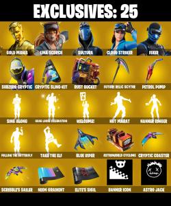 (PC) 265 SKINS 🔥 Gold Midas 🔥 Lina Scorch 🔥 Sultura 🔥 Cloud Striker 🔥 Fixer 🔥 Subzero Cryptic 🔥 Menace 🔥 Predator 🔥 Raz 🔥 1000 VB | PARENTAL CONTROLS — Fortnite account listing