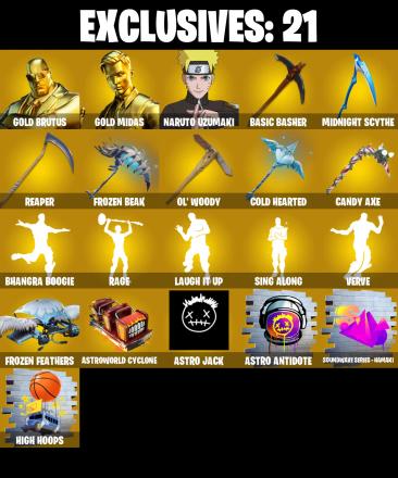(PC) 215 SKINS π₯ Gold Brutus π₯ Gold Midas π₯ Naruto Uzumaki π₯ Peter Griffin π₯ Valeria π₯ Joltara π₯ Zeus π₯ Eternal Knight π₯ 650 V-Bucksπ₯ PARENTAL CONTROLS β image 1