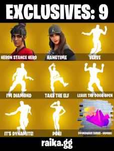 EMAIL CHANGEABLE (PC/XBOX) 300 VB) 178 SKINS โค๏ธ Heron Stance Hero โค๏ธ Hangtime โค๏ธ Love Ranger โค๏ธ Gear Specialist Maya โค๏ธ Snap โค๏ธ Zero โค๏ธ Malik โค๏ธ Kymera โค๏ธ Cyclo โ Fortnite account listing