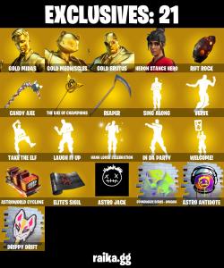 (PC/PSN) 200 VB) 208 SKINS 🔥 Gold Midas 🔥 Gold Meowscles 🔥 Gold Brutus 🔥 Heron Stance Hero 🔥 Ronin 🔥 Zenith 🔥 Predator 🔥 Menace 🔥 Deadey | PARENTAL CONTROLS — Fortnite account listing