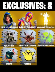 (PC/PSN/XBOX) 182 SKINS ๐ซ FNCS 3:1 Champion โก๏ธ Dummy Supreme ๐ Backlash โก๏ธ Optimus Prime ๐ Zeus โก๏ธ Snap ๐ Twyn โก๏ธ Kado Thorne | 750 V-Buck | PARENTAL CONTROLS โ Fortnite account listing