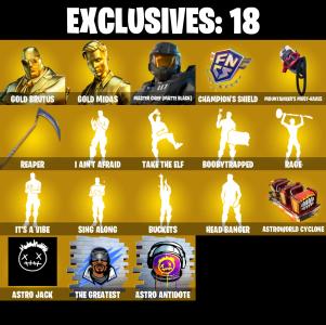 (PC/PSN/XBOX) 213 SKINS π« Gold Brutus β‘οΈ Gold Midas π Master Chief (Matte Black) β‘οΈ Catalyst π Singularity β‘οΈ Zeus π Hybrid | 50 V-Buck | PARENTAL CONTROLS β Fortnite account listing