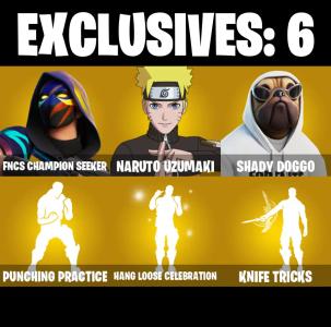 (PC/PSN/XBOX) 150 SKINS ๐ซ FNCS Champion Seeker โก๏ธ Naruto Uzumaki ๐ Shady Doggo โก๏ธ Deadeye ๐ The Imagined โก๏ธ Joey ๐ Torin โก๏ธ Snap | 300 V-Buck | PARENTAL CONTROLS โ Fortnite account listing