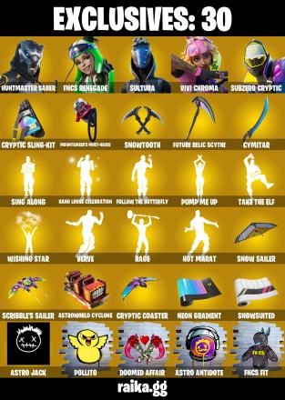 (PC) 400 VB) 159 SKINS 🔥 Huntmaster Saber 🔥 FNCS Renegade 🔥 Sultura 🔥 Vivi Chroma 🔥 Subzero Cryptic 🔥 Joey 🔥 Era 🔥 Paradigm (Reality-659)  PARENTAL CONTROLS — image 1