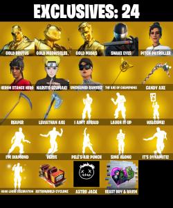 (PC/PSN/XBOX) 178 SKINS ๐ซ Gold Brutus โก๏ธ Gold Meowscles ๐ Gold Midas โก๏ธ Snake Eyes ๐ Pitch Patroller โก๏ธ Heron Stance Hero | 400 V-Buck | PARENTAL CONTROLS โ Fortnite account listing