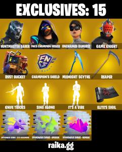 (PC/PSN) 0 VB) 224 SKINS ๐ฅ Renegade Raider ๐ฅ Huntmaster Saber ๐ฅ FNCS Champion Seeker ๐ฅ Unchained Ramirez ๐ฅ Game Knight ๐ฅ Midas Rex ๐ฅ Torin PARENTAL CONTROLS โ Fortnite account listing