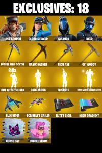 (PC/PSN/XBOX) 143 SKINS ๐ซ Renegade Raider โก๏ธ Lina Scorch ๐ Cloud Striker โก๏ธ Sultura ๐ Fixer โก๏ธ Optimus Prime ๐ Ronin โก๏ธ Era | 200 V-Buck | PARENTAL CONTROLS โ Fortnite account listing