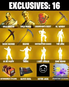 (PC/PSN/XBOX) 280 SKINS 💫 Gold Brutus ⚡️ Gold Midas 💍 The Imagined ⚡️ The Ageless 💍 Kymera ⚡️ Mizuki 💍 Twyn ⚡️ Omegarok | 0 V-Buck | PARENTAL CONTROLS — Fortnite account listing