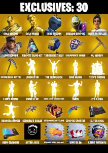 (PC/XBOX) 229 SKINS π₯ Gold Brutus π₯ Gold Midas π₯ Tart Tycoon π₯ Subzero Cryptic π₯ Pitch Patroller π₯ Lina Scorch π₯ Joltara π₯ Menace π₯ Fade π₯ 50 VB π₯ PARENTAL CONTROLS β Fortnite account listing