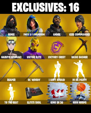 (PC/PSN/XBOX) 212 SKINS 💫 Renee ⚡️ FNCS 3:1 Champion 💍 Andre ⚡️ Keri Commander 💍 Naruto Uzumaki ⚡️ Victor Elite 💍 Backlash | 0 V-Buck | PARENTAL CONTROLS — image 1