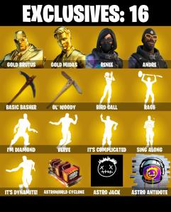 (PC/PSN/XBOX) 181 SKINS ๐ซ Gold Brutus โก๏ธ Gold Midas ๐ Renee โก๏ธ Andre ๐ Fusion โก๏ธ Frostbite ๐ Eternal Knight โก๏ธ Gear Specialist Maya | 300 V-Buck | PARENTAL CONTROLS โ Fortnite account listing