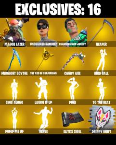 (PC/PSN/XBOX) 325 SKINS ๐ซ Renegade Raider โก๏ธ Aerial Assault Trooper ๐ Master Chief โก๏ธ Major Lazer ๐ Unchained Ramirez | 900 V-Buck | PARENTAL CONTROLS โ Fortnite account listing
