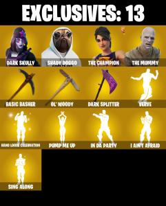 (PC) 250 VB) 164 SKINS 🔥 Dark Skully 🔥 Shady Doggo 🔥 The Champion 🔥 The Mummy 🔥 Optimus Prime 🔥 Spire Assassin 🔥 The Foundation 🔥 Omegarok PARENTAL CONTROLS — Fortnite account listing
