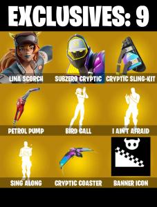 (PC/XBOX) 150 VB) 153 SKINS ๐ฅ Renegade Raider ๐ฅ Lina Scorch ๐ฅ Subzero Cryptic ๐ฅ Hades ๐ฅ Zeus ๐ฅ Joltara ๐ฅ The Cube Queen ๐ฅ Valeria ๐ฅ Peter Griffin PARENTAL CONTROLS โ Fortnite account listing