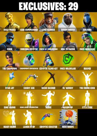 (PC) 273 SKINS 🔥 Gold Midas 🔥 Keri Commander 🔥 Lina Scorch 🔥 Shady Doggo 🔥 Sultura 🔥 Fixer 🔥 Subzero Cryptic 🔥 1600 VB | PARENTAL CONTROLS — image 1