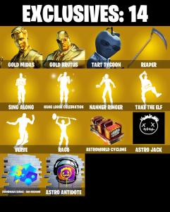 (PC/PSN) 176 SKINS ๐ฅ Gold Midas ๐ฅ Gold Brutus ๐ฅ Tart Tycoon ๐ฅ Joey ๐ฅ Era ๐ฅ Eternal Knight ๐ฅ Nezumi ๐ฅ Sorana ๐ฅ Kymera ๐ฅ Luxe ๐ฅ 0 V-Bucks PARENTAL CONTROLS โ Fortnite account listing