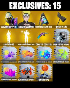 (PC/XBOX) 219 SKINS ๐ฅ Subzero Cryptic ๐ฅ Naruto Uzumaki ๐ฅ Torin ๐ฅ The Imagined ๐ฅ The Origin ๐ฅ The Cube Queen ๐ฅ Kymera ๐ฅ Era ๐ฅ 1150 V-Bucks๐ฅ PARENTAL CONTROLS โ Fortnite account listing