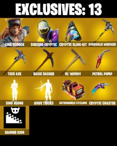 (PC/XBOX) 216 SKINS π₯ Lina Scorch π₯ Subzero Cryptic π₯ Predator π₯ Menace π₯ Raz π₯ Omegarok π₯ Renzo the Destroyer π₯ Zeus π₯ Era π₯ Valeria π₯ 100 VB | PARENTAL CONTROLS β Fortnite account listing