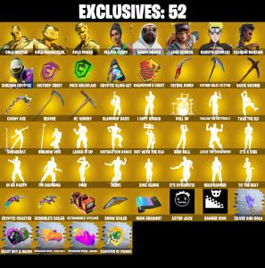 (PC/PSN/XBOX) 355 SKINS ๐ซ Gold Brutus โก๏ธ Gold Meowscles ๐ Gold Midas โก๏ธ Major Glory ๐ Shady Doggo โก๏ธ Lina Scorch ๐ Naruto Uzumaki | 150 V-Buck | PARENTAL CONTROLS โ Fortnite account listing