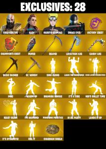(PC) 362 SKINS ๐ฅ Renegade Raider ๐ฅ Aerial Assault Trooper ๐ฅ Gold Kratos ๐ฅ Aloy ๐ฅ Naruto Uzumaki ๐ฅ Snake Eyes ๐ฅ Menace ๐ฅ 400 VB | PARENTAL CONTROLS โ Fortnite account listing