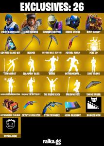 (PC) 900 VB) 153 SKINS ๐ฅ Point Patroller ๐ฅ Lina Scorch ๐ฅ Subzero Cryptic ๐ฅ Snap ๐ฅ The Origin ๐ฅ Spectra Knight ๐ฅ The Imagined ๐ฅ Joey ๐ฅ Torin PARENTAL CONTROLS โ Fortnite account listing
