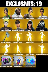 (PC/PSN/XBOX) 188 SKINS ๐ซ Major Glory โก๏ธ Shady Doggo ๐ Curse Buster โก๏ธ Pitch Patroller ๐ Naruto Uzumaki โก๏ธ Unchained Ramirez | 300 V-Buck | PARENTAL CONTROLS โ Fortnite account listing