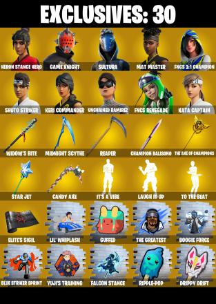 (PC) 210 SKINS 🔥 Heron Stance Hero 🔥 Game Knight 🔥 Sultura 🔥 Mat Master 🔥 FNCS 3:1 Champion 🔥 Shuto Striker 🔥 Keri Commander 🔥 0 V-Bucks🔥 PARENTAL CONTROLS — image 1