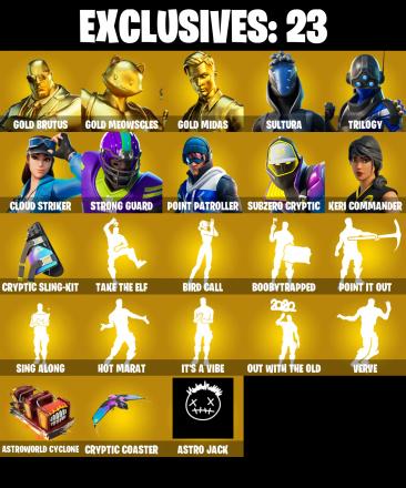 (PC/PSN/XBOX) 197 SKINS 💫 Gold Brutus ⚡️ Gold Meowscles 💍 Gold Midas ⚡️ Sultura 💍 Trilogy ⚡️ Cloud Striker 💍 Strong Guard | 250 V-Buck | PARENTAL CONTROLS — image 1