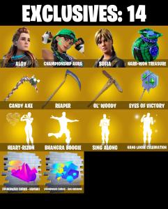 (PC/PSN/XBOX) 180 SKINS 💫 Aloy ⚡️ Championship Aura 💍 Sofia ⚡️ Backlash 💍 Zeus ⚡️ Snap 💍 Twyn ⚡️ Eternal Knight 💍 Kado Thorne ⚡️ Ronin | 0 V-Buck | PARENTAL CONTROLS — Fortnite account listing