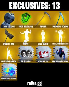 (PC) 300 VB) 186 SKINS π₯ Renegade Raider π₯ Tart Tycoon π₯ Fade π₯ Snap π₯ Optimus Prime π₯ The Origin π₯ Spectra Knight π₯ The Imagined π₯ Joey PARENTAL CONTROLS β Fortnite account listing