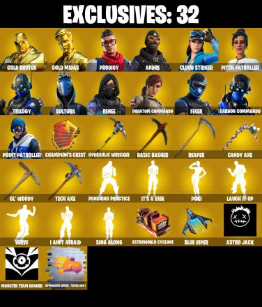 (PC/XBOX) 301 SKINS π₯ Renegade Raider π₯ Gold Brutus π₯ Gold Midas π₯ Prodigy π₯ Andre π₯ Cloud Striker π₯ Pitch Patroller π₯ Trilogy | PARENTAL CONTROLS β image 1