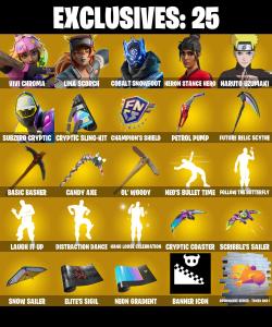 (PC/PSN/XBOX) 156 SKINS ๐ซ Vivi Chroma โก๏ธ Lina Scorch ๐ Cobalt Snowfoot โก๏ธ Heron Stance Hero ๐ Naruto Uzumaki โก๏ธ Subzero Cryptic | 200 V-Buck | PARENTAL CONTROLS โ Fortnite account listing