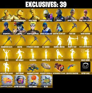 (PC) 900 VB) 282 SKINS ๐ซ Renegade Raider ๐ฅ Aerial Assault Trooper ๐ Gold Brutus ๐ฅ Gold Meowscles ๐ Gold Midas ๐ฅ Subzero Cryptic ๐ Trilogy | PARENTAL CONTROL โ Fortnite account listing