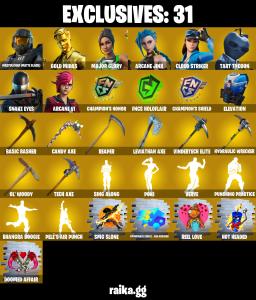(PC) 400 VB) 401 SKINS 🔥 Renegade Raider 🔥 Master Chief (Matte Black) 🔥 Gold Midas 🔥 Major Glory 🔥 Arcane Jinx 🔥 Cloud Striker 🔥 Tart Tycoo | PARENTAL CONTROLS — Fortnite account listing