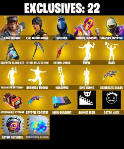 (PC/XBOX) 201 SKINS ๐ฅ Lina Scorch ๐ฅ Keri Commander ๐ฅ Sultura ๐ฅ Dummy Supreme ๐ฅ Subzero Cryptic ๐ฅ Son Goku ๐ฅ Menace ๐ฅ Ronin ๐ฅ 250 V-Bucks๐ฅ PARENTAL CONTROLS โ Fortnite account listing