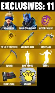 (PC/XBOX) 162 SKINS ๐ฅ Neo Versa ๐ฅ Cobalt Snowfoot ๐ฅ Era ๐ฅ Paradigm (Reality-659) ๐ฅ The Foundation ๐ฅ Nezumi ๐ฅ The Imagined ๐ฅ 450 V-Bucks PARENTAL CONTROLS โ Fortnite account listing