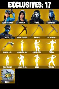 (PC) 212 SKINS ๐ฅ Renegade Raider ๐ฅ Cloud Striker ๐ฅ Clutch ๐ฅ Grind ๐ฅ Sultura ๐ฅ Fixer ๐ฅ Optimus Prime ๐ฅ Blackheart ๐ฅ Joltara ๐ฅ 400 V-Bucks๐ฅ PARENTAL CONTROLS โ Fortnite account listing