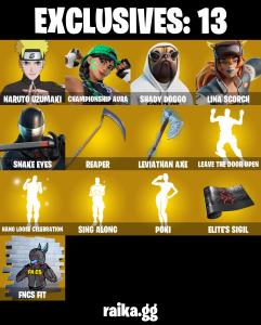 (PC/XBOX) 50 VB) 198 SKINS 🔥 Naruto Uzumaki 🔥 Championship Aura 🔥 Shady Doggo 🔥 Lina Scorch 🔥 Snake Eyes 🔥 The Origin 🔥 Predator 🔥 Omegarok PARENTAL CONTROLS — Fortnite account listing