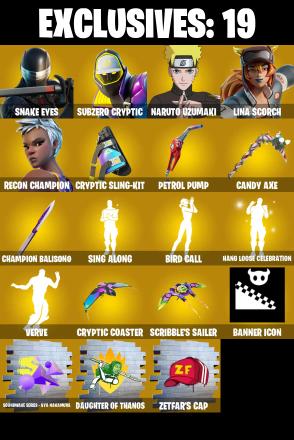 (PC) 264 SKINS π₯ Renegade Raider π₯ Master Chief π₯ Snake Eyes π₯ Subzero Cryptic π₯ Naruto Uzumaki π₯ Lina Scorch π₯ Recon Champion π₯ 450 V-Bucπ₯ PARENTAL CONTROLS β image 1