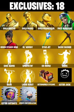 (PC/PSN) 206 SKINS 🔥 Gold Brutus 🔥 Gold Midas 🔥 Gold Meowscles 🔥 FNCS Renegade 🔥 Heron Stance Hero 🔥 Gear Specialist Maya 🔥 750 V-Bucks🔥 PARENTAL CONTROLS — image 1