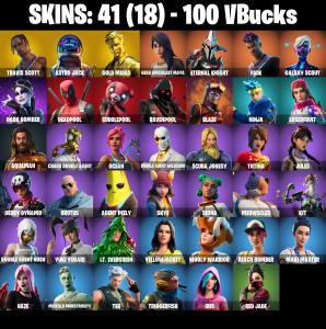 (PC) 100 VB) 41 SKINS 🔥 TRAVIS SCOTT 🔥 ASTRO JACK 🔥 GOLD MIDAS 🔥 GEAR SPECIALIST MAYA 🔥 ETERNAL KNIGHT 🔥 FADE 🔥 GALAXY SCOUT 🔥 DARK BOMBE | PARENTAL CONTROLS — Fortnite account listing